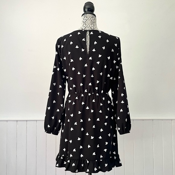 Joe Fresh Dove Print Ruffle Skirt Keyhole Back Long Sleeve Dress Size S - Picture 8 of 12